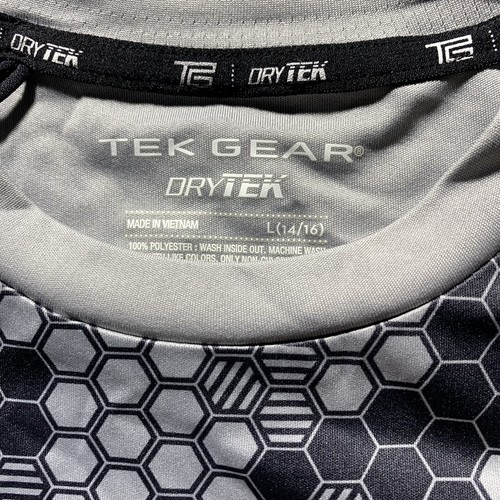 T-shirt Tek Gear Dry Tek ragazzo LG 14 16 abbigliamento attivo top grigio nero esagonale nido d'ape - Foto 2 di 6
