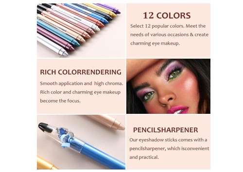 Pack Of 3 Glitter Eyeshadow Metallic Shimmer Makeup EyeShadow Lipstick Crayon UK - Picture 9 of 14