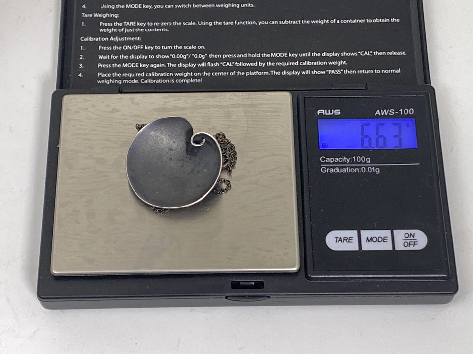 "Colgante Omega 925 vintage abstracto de plata esterlina de mediados de siglo con collar de 18""" Foto 4 de 4