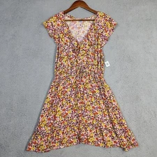 Old Navy Dress Womens Medium Yellow Floral Ditsy Flutter Sleeve Cottage Core NWT