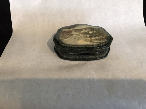 Fedoskino handbemalte russische Lackbox grüner Lack mit roter Farbe innen - Bild 5 von 13