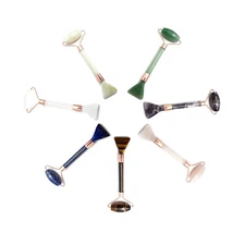 Face Massage Roller /w Scraper Rose Quartz Jade Tiger Eye Lapis Amethyst 5.5"