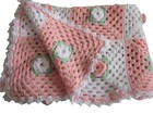 Vintage Crochet 3D Rose Granny Afghan Throw Bedspread Peach-Pink White 50x72"