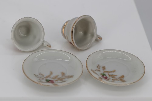 VTG Miniature set of 2 Teacups & Saucers Floral Gold Trim - Picture 2 of 2