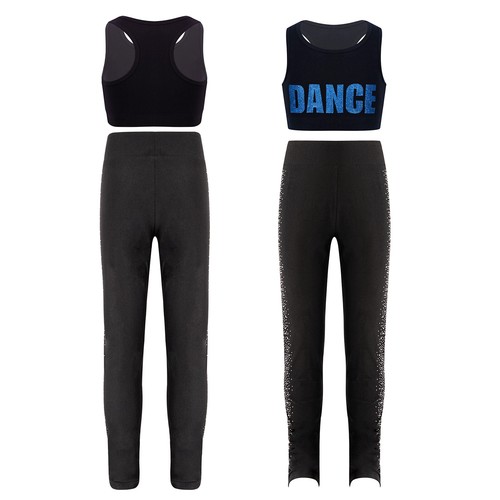 Kids Girls Dance Outfits 2 Piece Figure Skating Costume Dancing Gymnastics - Picture 4 of 55