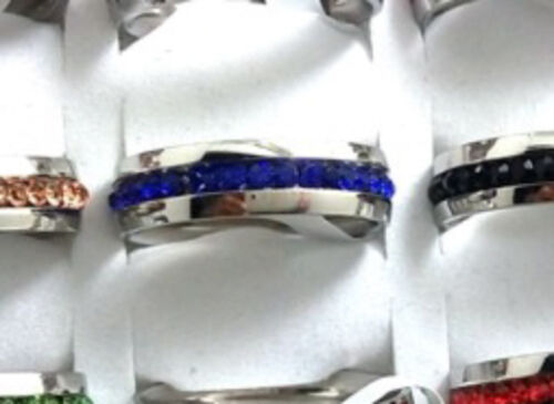 Mix Colors Full Circle Rhinestone 1 Row Stainless Steel Fashion Jewelry Ring - Picture 3 of 7