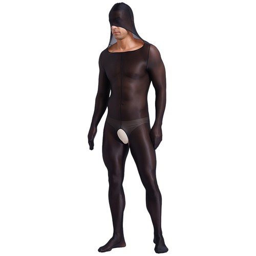 Body uomo con cappuccio manica lunga collant body intimo trasparente - Foto 8 di 43