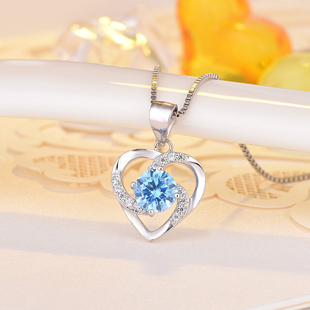 925 Sterling Silver Blue CZ Rose Flower Pendant Necklace 18