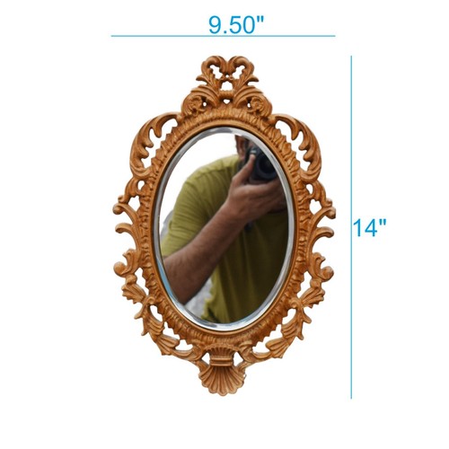 Wooden Wall Mirror Teak Wood Natural Finish Wooden Frame Hand Carved Decorative - Picture 7 of 9