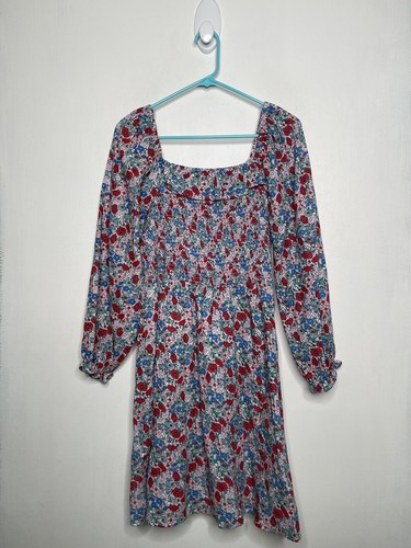 Cotton On Dress Girls Large 13-15 Square Neck Floral Smocked Long Sleeve NWOT