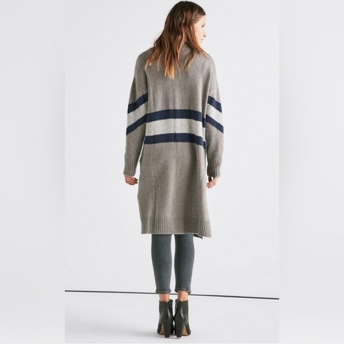 Lucky Brand Stripe Maxi Cardigan Sweater Grey Navy SZ M - Bild 3 von 8