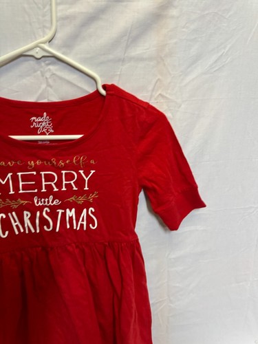 Made Night Blouse Top Girls Medium Red Cotton Merry Christmas Pleated 3/4 Sleeve - Picture 9 of 9