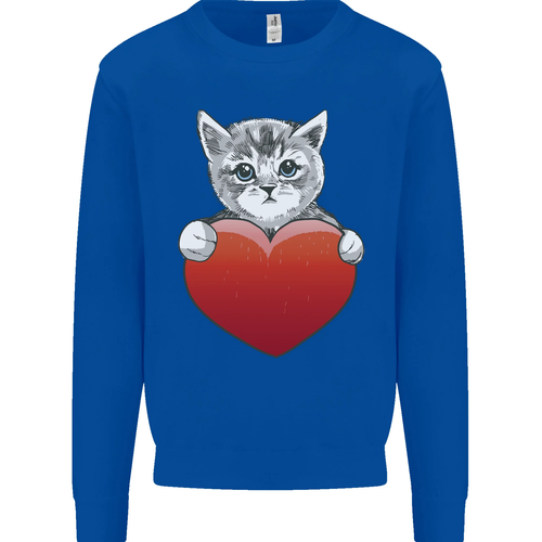 a Cute Cat With a Heart Love Valentines Day Kids Sweatshirt Jumper - Picture 73 of 97