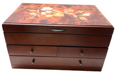 Mele  Co Fairhaven Wooden Jewelry Box Floral Marquetry Motif Walnut Finish