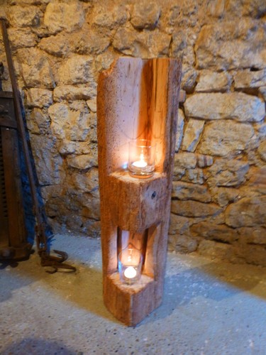 Windlicht Unikat aus altem Holzbalken Holz Stele Laterne Balkenlicht 80 cm