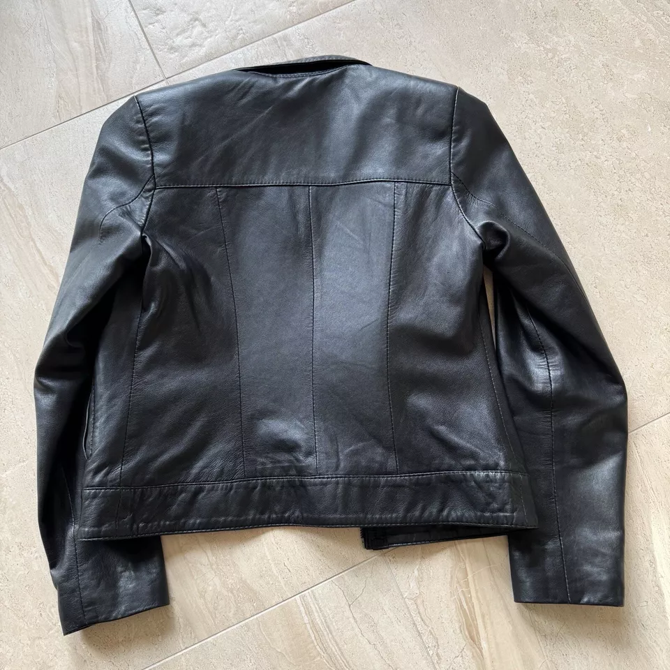 Genuine Lamb Soft Leather Cropped Women Jacket. Black, XS - Image 2 of 4