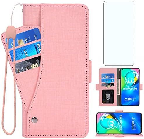 Compatible with Moto G Power 2020 Wallet Case Tempered Glass Screen Protector an