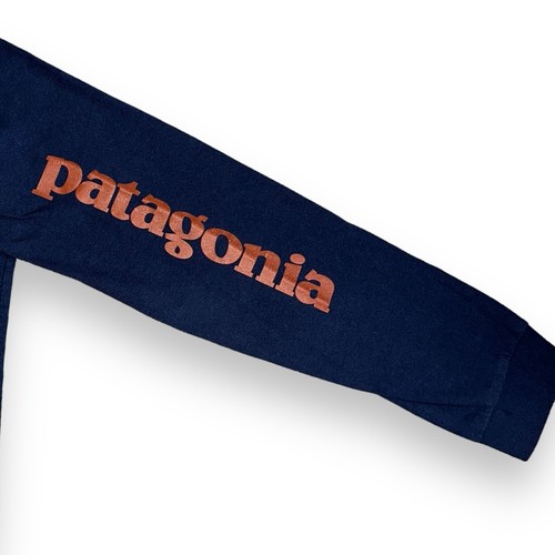 Patagonia Long Sleeve T-Shirt Mens Sz Small Navy Blue Spellout Polyester Cotton - Picture 5 of 7