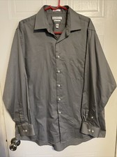 Van Heusen Shirt Lux Sateen Reg Fit Wrinkle Free LS Gray Button Up Size 17 34/35