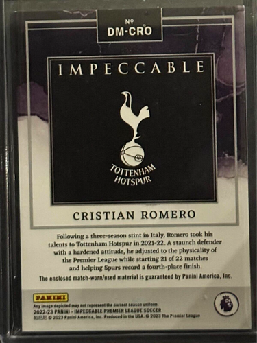 CRISTIAN ROMERO Patch 2022-23 Panini Impeccable Materials #DM-CRO 4/99 - Picture 2 of 2