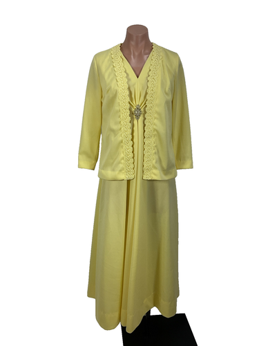 Festival Dress - Bohemian Yellow 1970s Vintage Maxi dress & Crochet Sweater Set - Picture 2 of 15