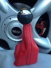 2000-2006 Mini Cooper R53 Custom Red Carbon Fiber Shift Boot Cover Black stitch