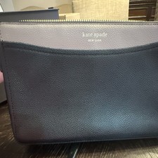 Kate Spade New York Black Beige Pebbled Shoulder Bag Gold Hardware Zip Zipper