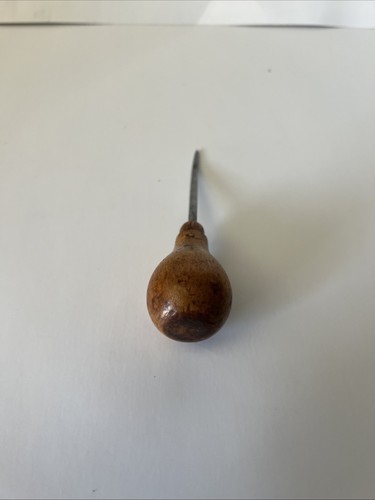 Vintage Mini Scratch Awl, Wooden Handle 4 1/4" For Wood Leather Work (Preowned) - Picture 2 of 2