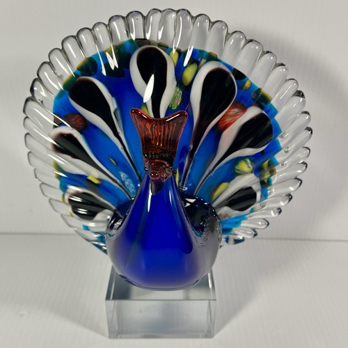 Dale Tiffany Murano Glass Peacock on Base 8 1/2” tall Heavy 5 lbs, 9 oz - Picture 3 of 12
