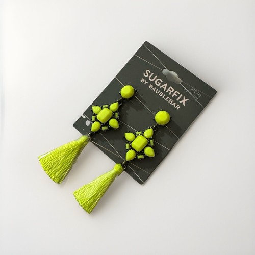 NEW Sugarfix By Baublebar Earrings Neon Greenish Yellow Tassel Dangle Studs