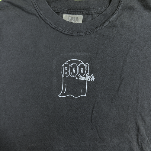 Inner Thoughts Ghost Party "Boo!" Charcoal Grey Tee Shirt - Picture 2 of 7