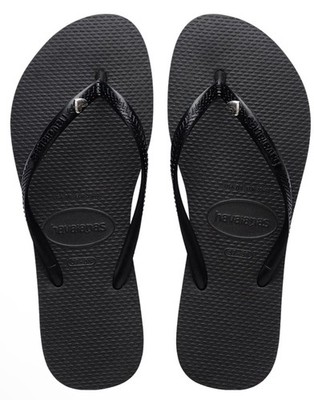 Brand New Heart Havaianas Women s Thong Flip Flop Sandals Black Patent Size 9/10