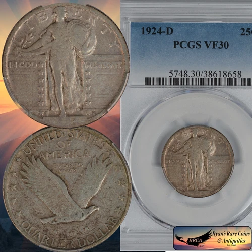 1924 D Standing Liberty Quarter, PCGS VF30, Silver, Ryan's Rare Coins, C8529