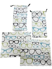 NEW White With Glasses Microfiber Drawstring Eyeglass Pouch Bag Case  Cloth