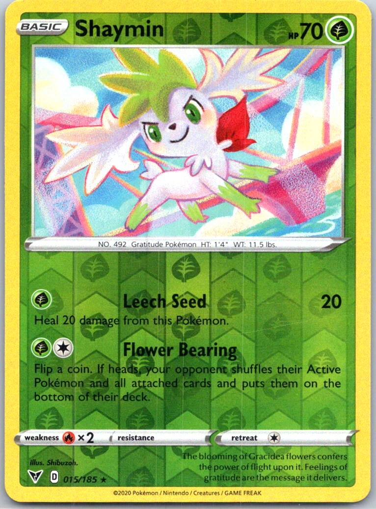 Shaymin Holo Rare Reverse Holo 015/185 SWSH04: Vivid Voltage NM