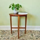 Vintage Small Teak Round Coffee Side Table Folding Bedside End Table Plant Stand
