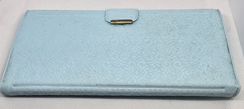 Vintage Plastic Brocade Women’s Wallet Tri Fold, Blue Florals 70’s Coin & Photo - Picture 3 of 9