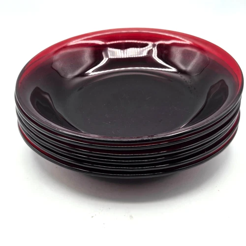 6 Vintage Anchor Hocking Royal Ruby Red Soup Salad Bowls  7 1/2" Slight Rim Bowl