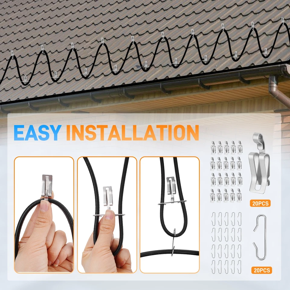 60FT Roof & Gutter Heat Cable 8W/FT Heat Tape for Roof and Gutters w/20PCS Clips - Image 3 of 4