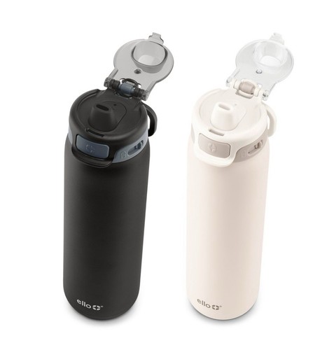 Botella de agua Ello Pop & Fill de acero inoxidable QuickFill 22 OZ, 2 paquetes negro/crema - Imagen 4 de 7