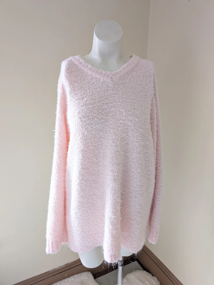 Suéter Difuso Vintage Años 90 Para Mujer XL Rosa Pastel Bouche Gran Tamaño Cuello en V Casa de Campo Foto 4 de 4