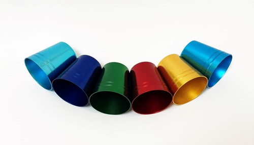 JUEGO DE 6 TAZAS DE PICNIC VINTAGE DE ALUMINIO ANODIZADO DE MEDIADOS DE SIGLO ARTÍCULOS DE PAVO REAL STOKES - Imagen 6 de 8