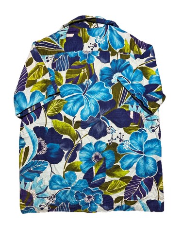 Vintage 70’s Hawaiian Shirt Blue Hibiscus Floral Men’s Medium Made in Hawaii - Picture 3 of 6
