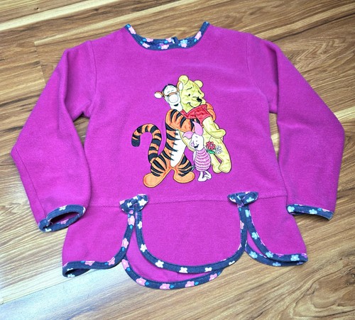 Vtg 90s Winnie The Pooh 100 Acres Girls 4 Fleece Sweater Disney Kids Tigger Pink