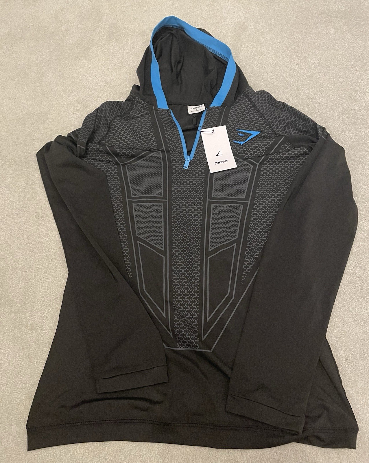 Gymshark Onyx V1 Black And Blue Half Zip Hoodie
