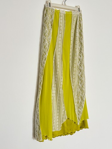 URBAN OUTFITTERS XS Falda Midi Campesina Encaje Malla Superposición Amarillo Verde Pull On - Imagen 2 de 15