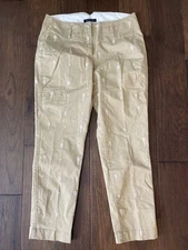 Lands End Ankle Pants Womens 4P Khaki Embroidered Tennis Rackets Basic Fun