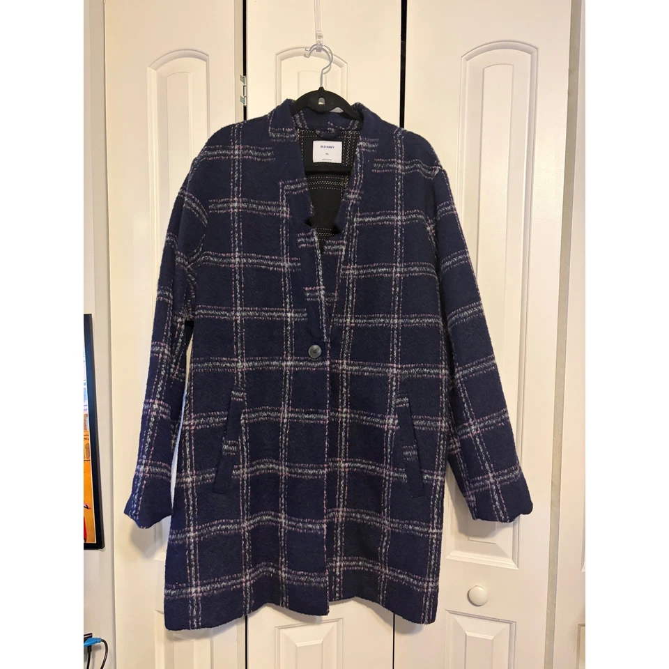 Abrigo chaqueta para mujer Old Navy a cuadros mezcla de lana azul grande rosa XXL Foto 2 de 4