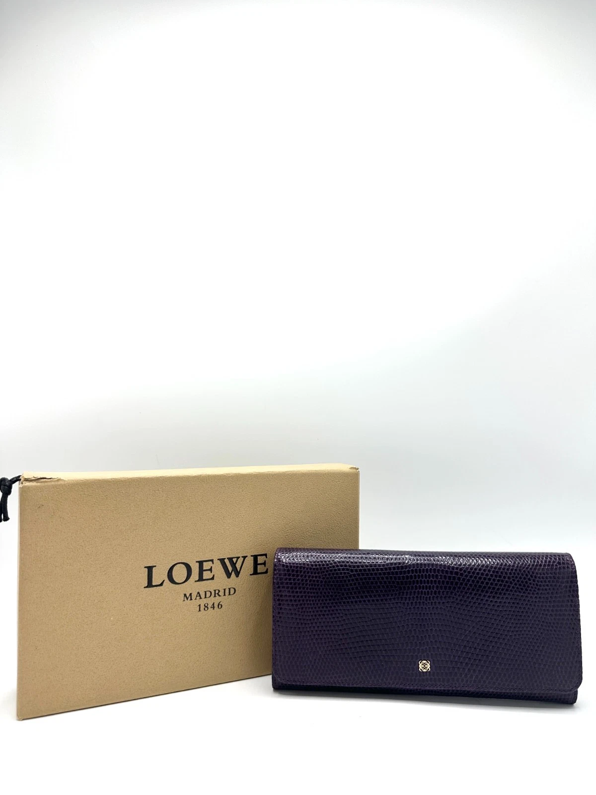 Loewe — Ebay Live Listings - 53171 Loewe Purple Lizard GHW Flap Snap Wallet