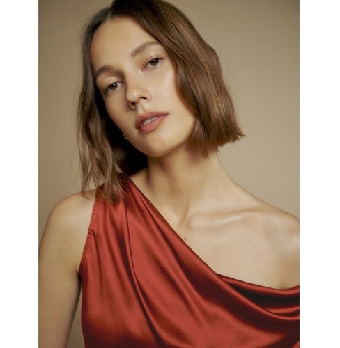 NWT! (6) Reformation Annika Off-The-Shoulder Draped Silk-Charmeuse Top in Oxide - Picture 9 of 13